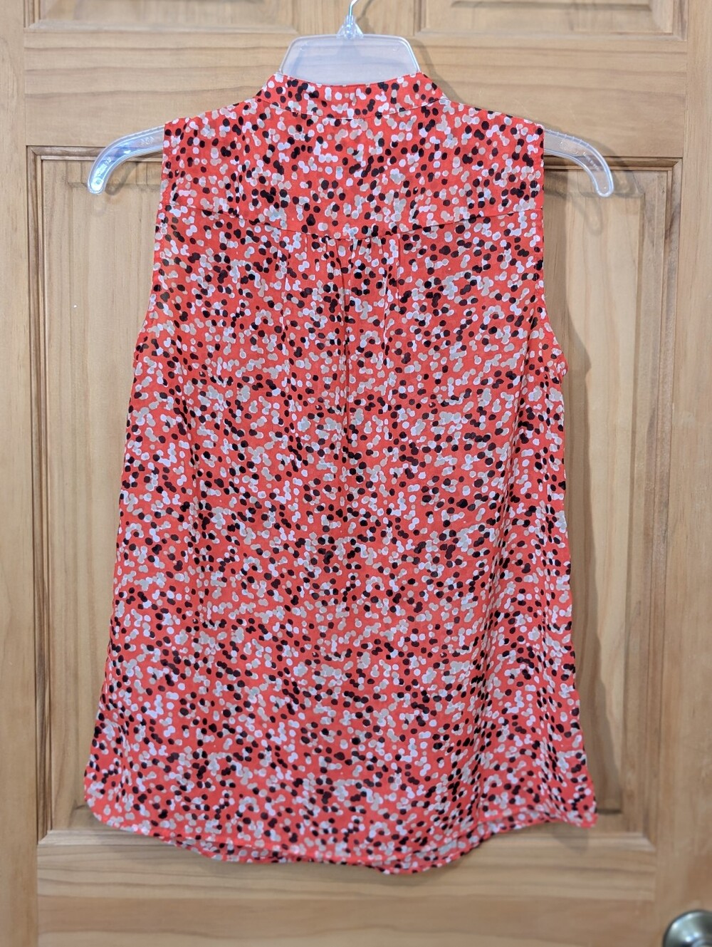 Banana Republic Top Blouse Women's XS Sleeveless Red Black Polka Dot Pintuck - Picture 7 of 10